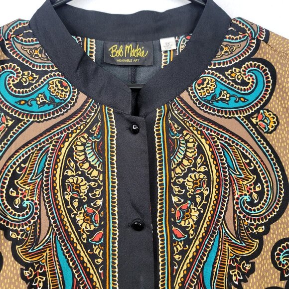 Bob Mackie Wearable Art Paisley Button-Up Shirt 3X Plus Size Button Front Top - Picture 3 of 10